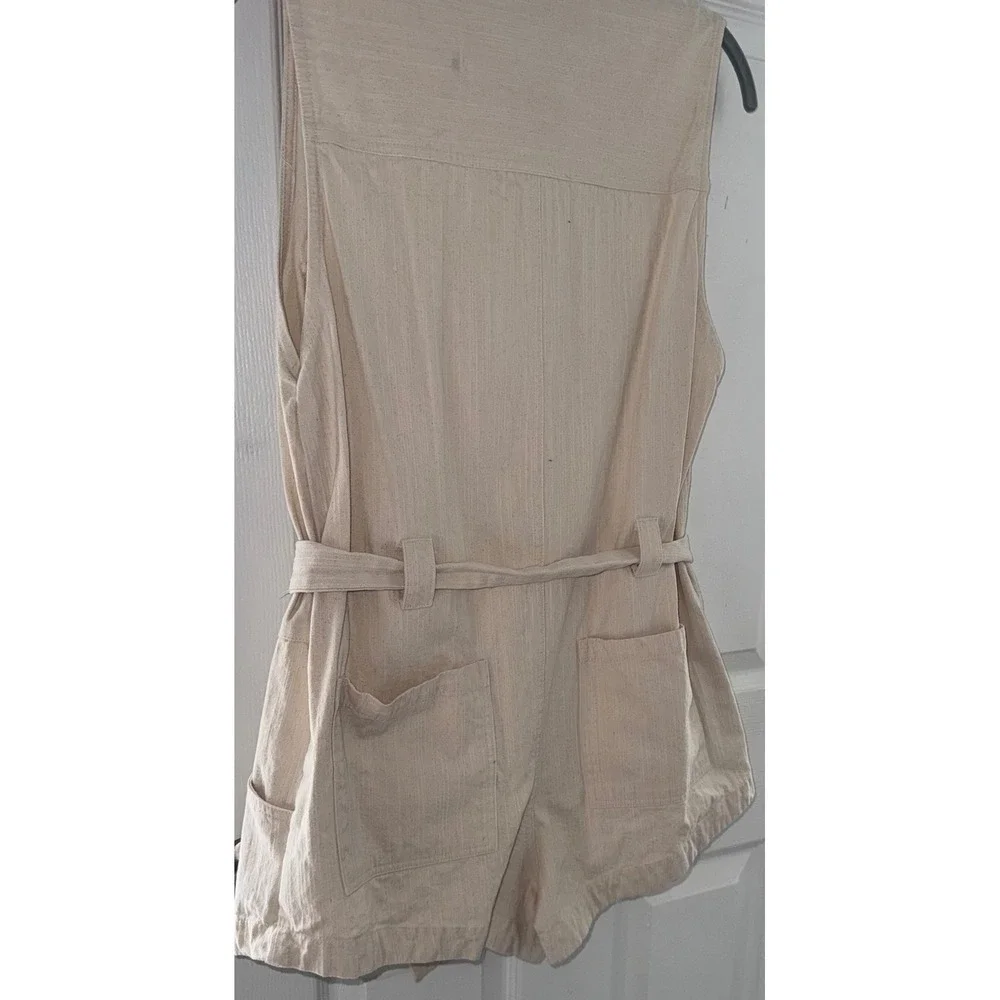 Kittenish Women's Beige Utility Romper Belted Button Front Sleeveless Size M 188 - Picture 10 of 13